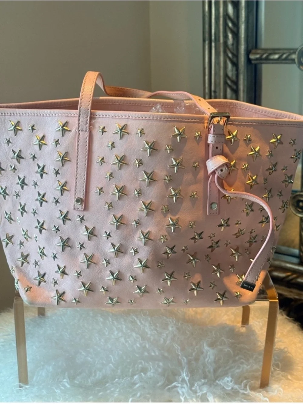 Jimmy Choo Sasha S Tote Bag in a gorgeous, soft pastel pink leather.